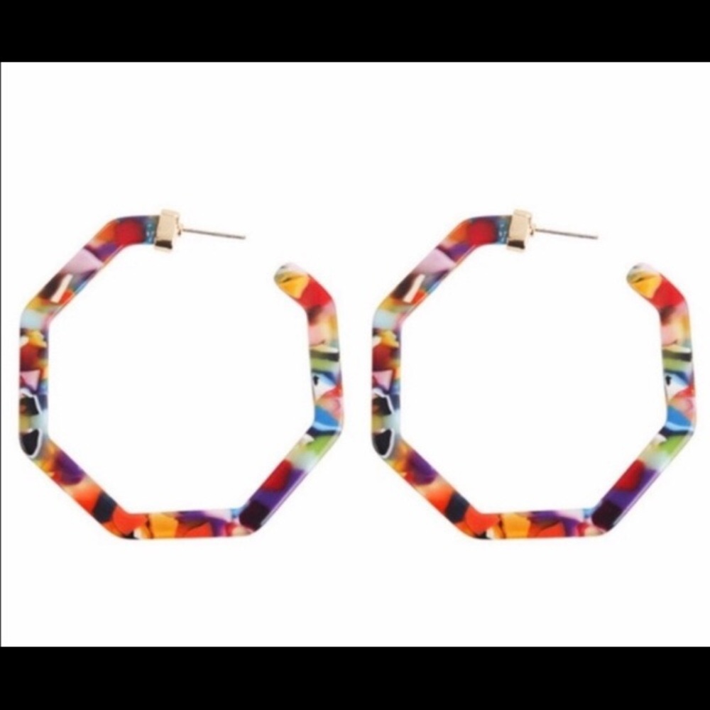 Multicolored hexagon acrylic LARGE hoops